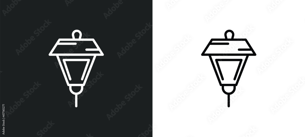 Poster lamp post line icon in white and black colors. lamp post flat vector icon from lamp post collection 