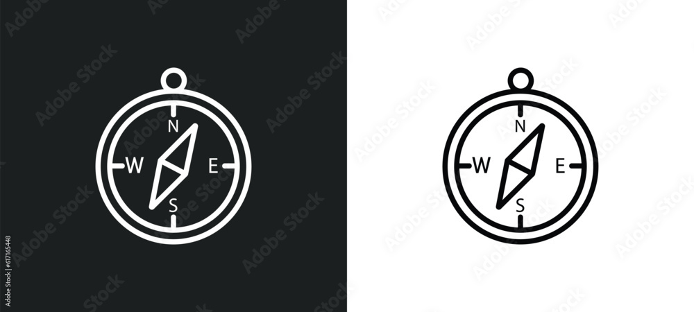 Poster basic compass line icon in white and black colors. basic compass flat vector icon from basic compass