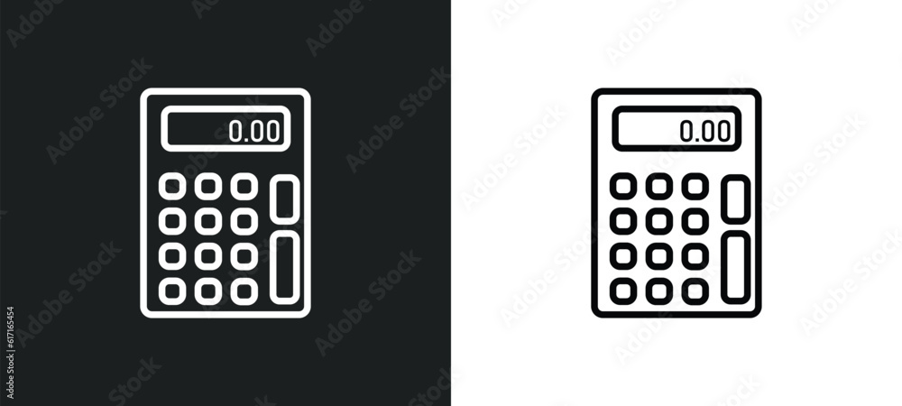 Poster basic calculator line icon in white and black colors. basic calculator flat vector icon from basic c