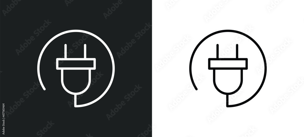 Poster basic plug line icon in white and black colors. basic plug flat vector icon from basic plug collecti