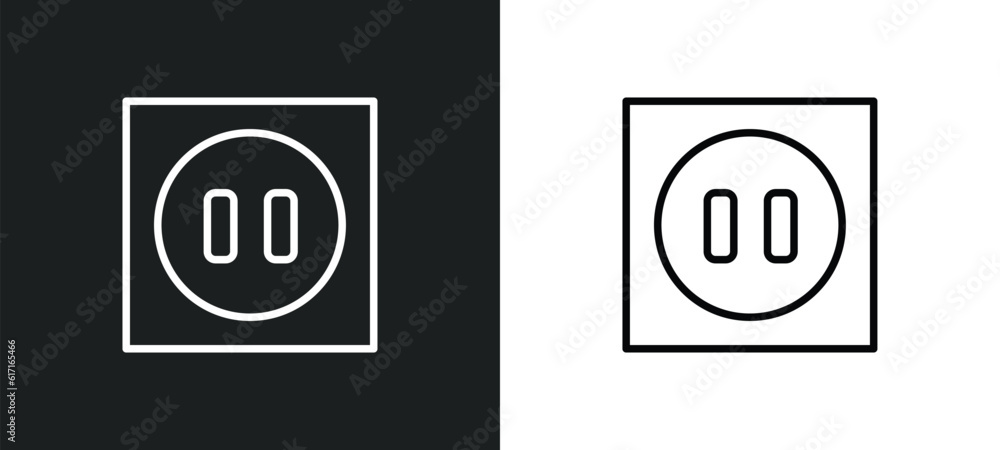 Poster round socket line icon in white and black colors. round socket flat vector icon from round socket co