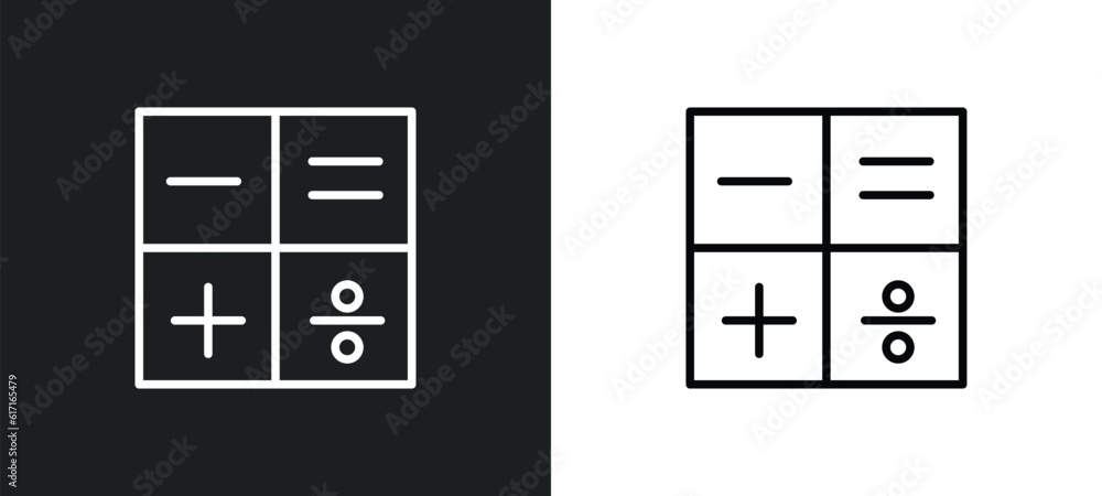 Poster mathematical operations line icon in white and black colors. mathematical operations flat vector ico