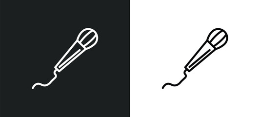 mic with long cable line icon in white and black colors. mic with long cable flat vector icon from mic with long cable collection for web, mobile apps and ui.