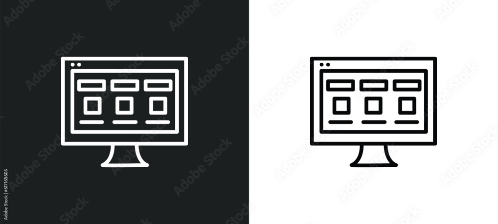 Poster front end line icon in white and black colors. front end flat vector icon from front end collection 