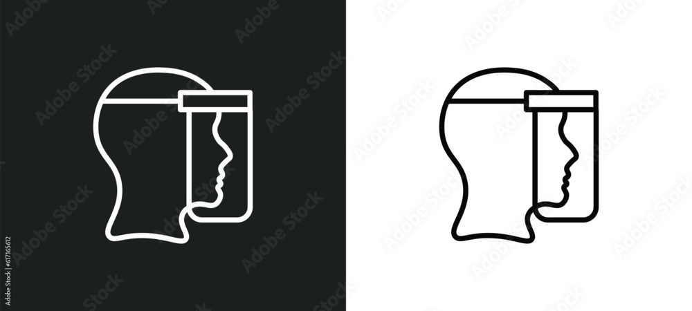 Poster face shield line icon in white and black colors. face shield flat vector icon from face shield colle
