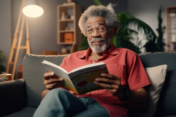 Person reading a book in a modern livingroom ai generated