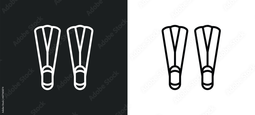 Poster flippers line icon in white and black colors. flippers flat vector icon from flippers collection for