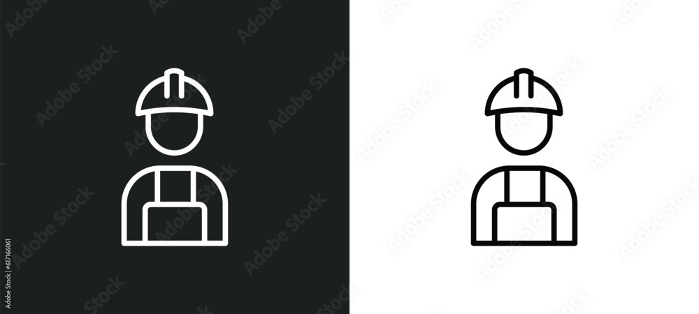 Poster worker line icon in white and black colors. worker flat vector icon from worker collection for web, 