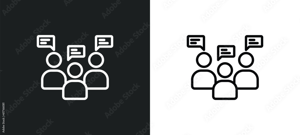 Aufkleber discussion line icon in white and black colors. discussion flat vector icon from discussion collecti