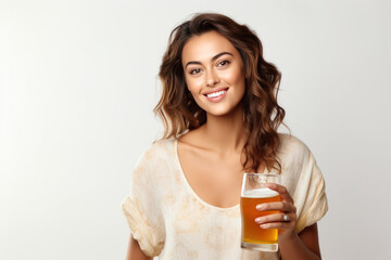 Happy Woman with a beer ai generated - 617166007