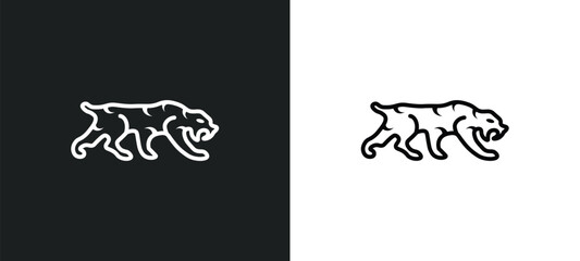 saber toothed tiger line icon in white and black colors. saber toothed tiger flat vector icon from saber toothed tiger collection for web, mobile apps and ui.