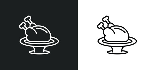 roast chicken line icon in white and black colors. roast chicken flat vector icon from roast chicken collection for web, mobile apps and ui.