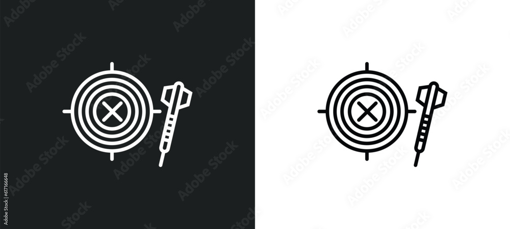 Poster dartboard with dart line icon in white and black colors. dartboard with dart flat vector icon from d