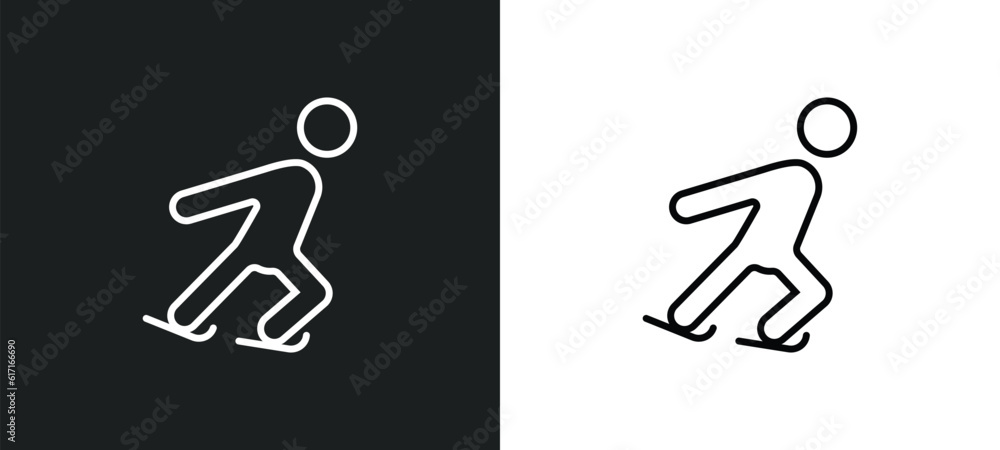 Aufkleber ice skating line icon in white and black colors. ice skating flat vector icon from ice skating colle
