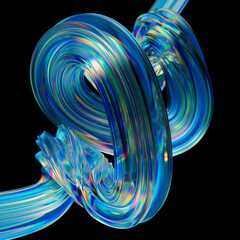 Transparent glossy glass ribbon. Curved wave in motion. 