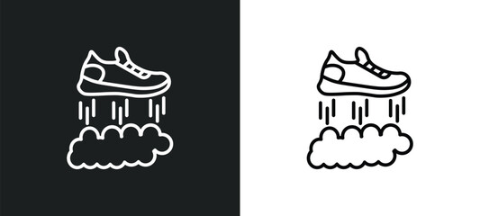 flying shoes line icon in white and black colors. flying shoes flat vector icon from flying shoes collection for web, mobile apps and ui.