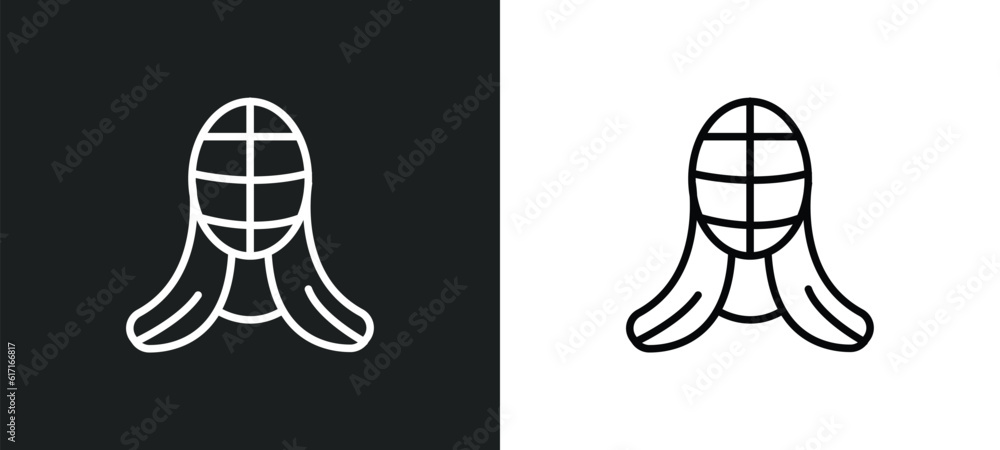 Poster kendo line icon in white and black colors. kendo flat vector icon from kendo collection for web, mob