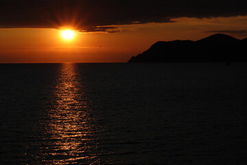 Sunset at the picturesque village of Corniglia, Cinque Terre, Italy. 