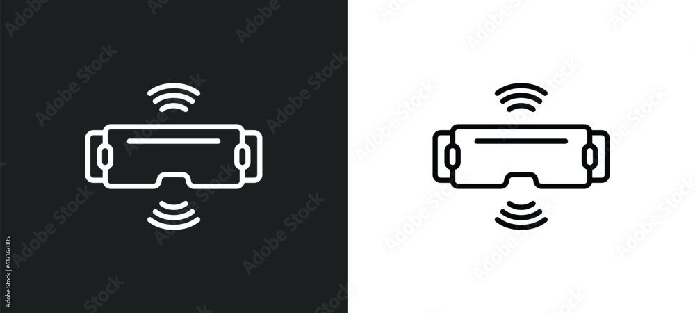 Poster vr technology line icon in white and black colors. vr technology flat vector icon from vr technology