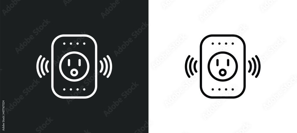 Poster smart plug line icon in white and black colors. smart plug flat vector icon from smart plug collecti