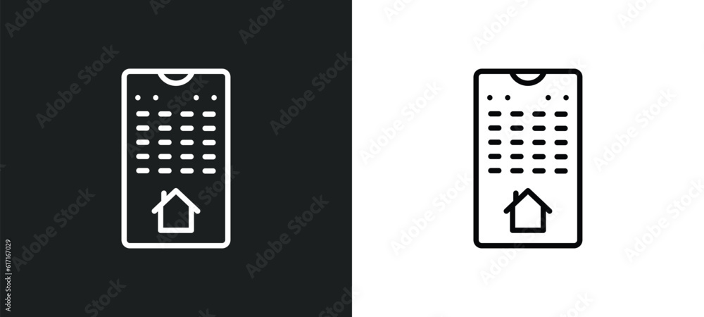 Poster smart home console line icon in white and black colors. smart home console flat vector icon from sma