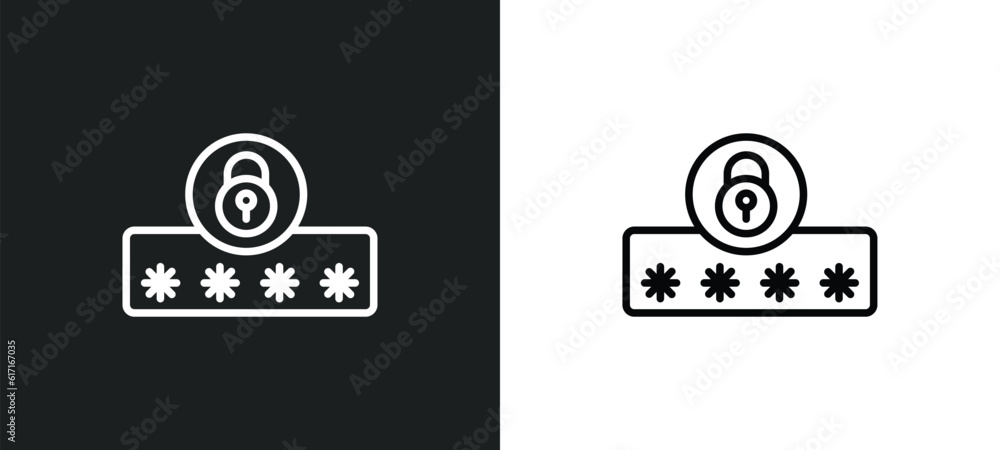 Poster security code line icon in white and black colors. security code flat vector icon from security code
