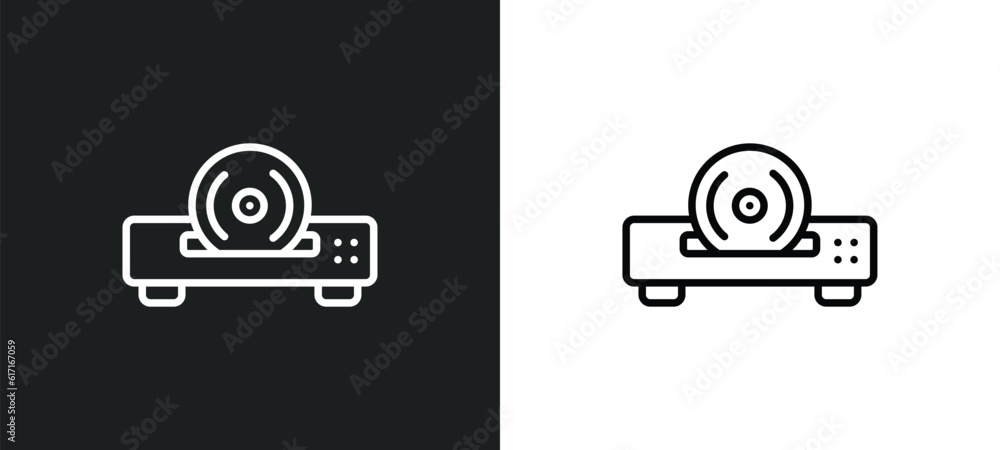 Poster cd player line icon in white and black colors. cd player flat vector icon from cd player collection 