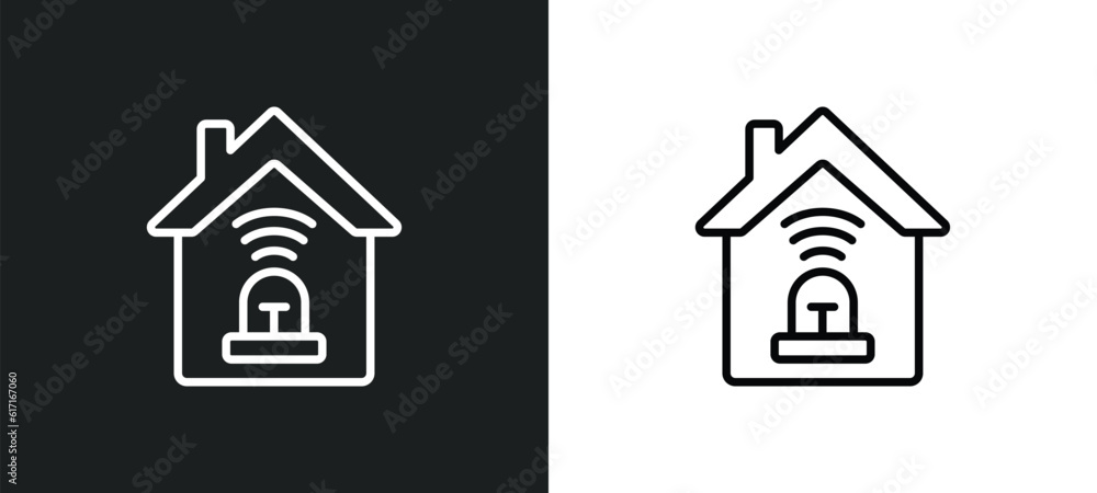 Poster alarm system line icon in white and black colors. alarm system flat vector icon from alarm system co