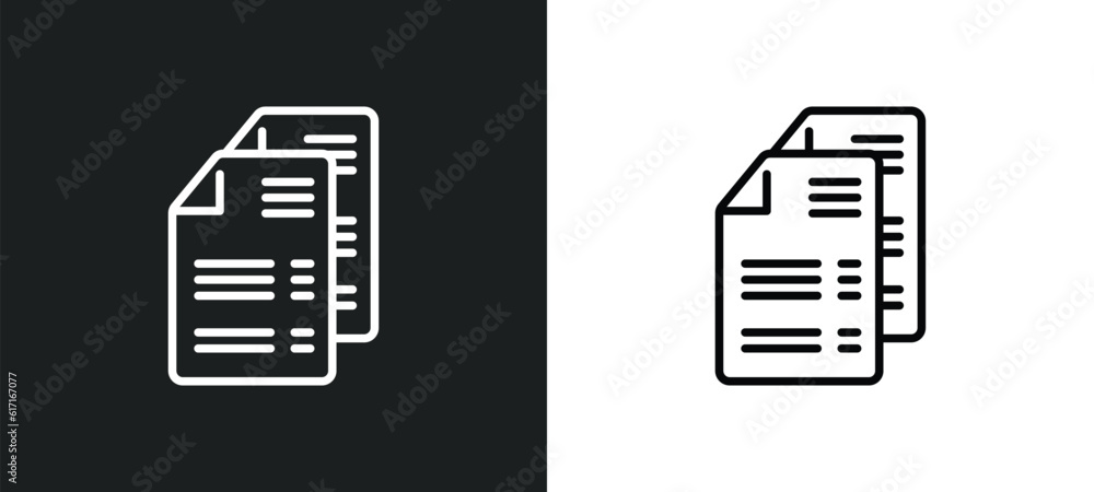 Poster document sheets line icon in white and black colors. document sheets flat vector icon from document 