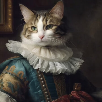 Katze in Mittelalter Kleidung und Halskrause