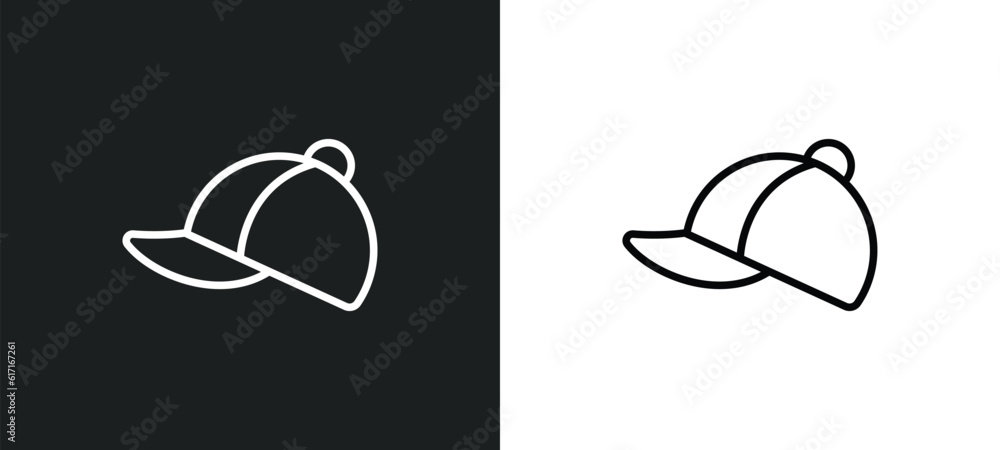 Poster cap line icon in white and black colors. cap flat vector icon from cap collection for web, mobile ap