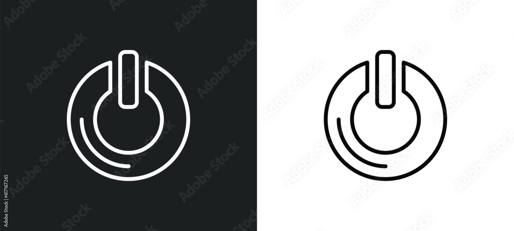 Poster power button line icon in white and black colors. power button flat vector icon from power button co