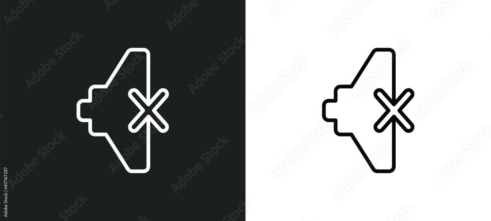 Poster mute line icon in white and black colors. mute flat vector icon from mute collection for web, mobile