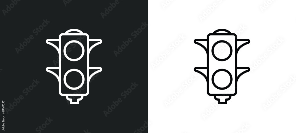 Poster traffic light line icon in white and black colors. traffic light flat vector icon from traffic light