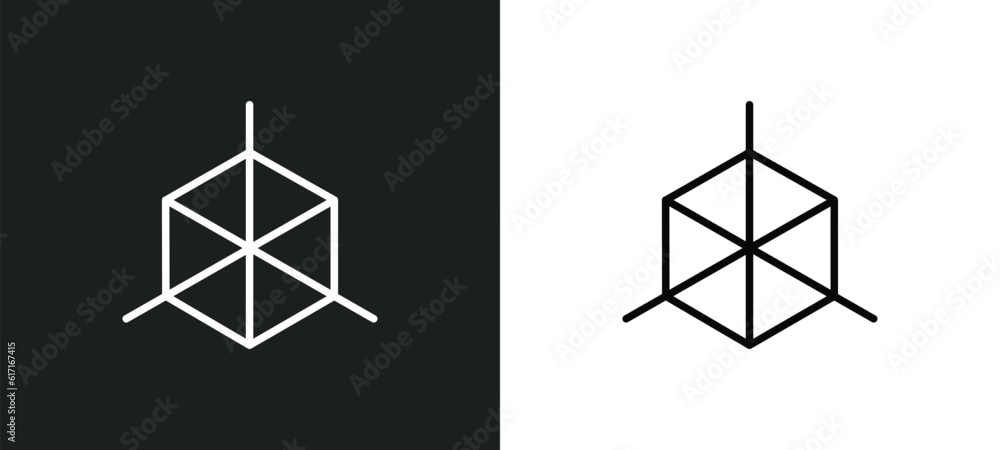 Poster cube geometrical line icon in white and black colors. cube geometrical flat vector icon from cube ge