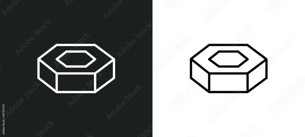 Poster hexagonal prism line icon in white and black colors. hexagonal prism flat vector icon from hexagonal