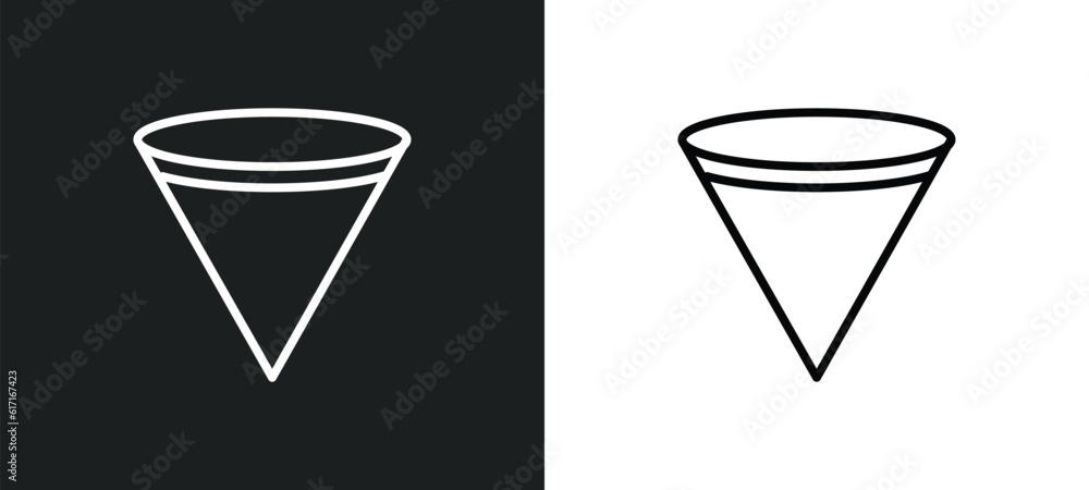 Poster inverted cone line icon in white and black colors. inverted cone flat vector icon from inverted cone