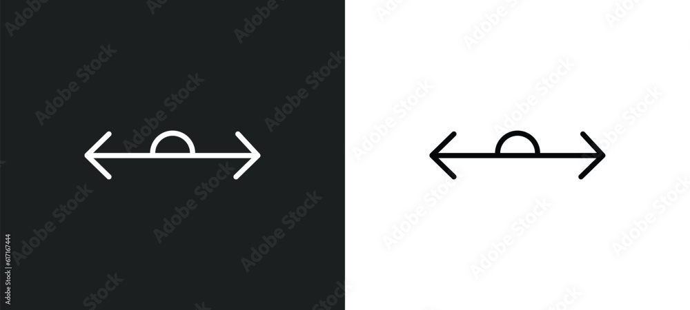 Poster 180 degrees angle line icon in white and black colors. 180 degrees angle flat vector icon from 180 d