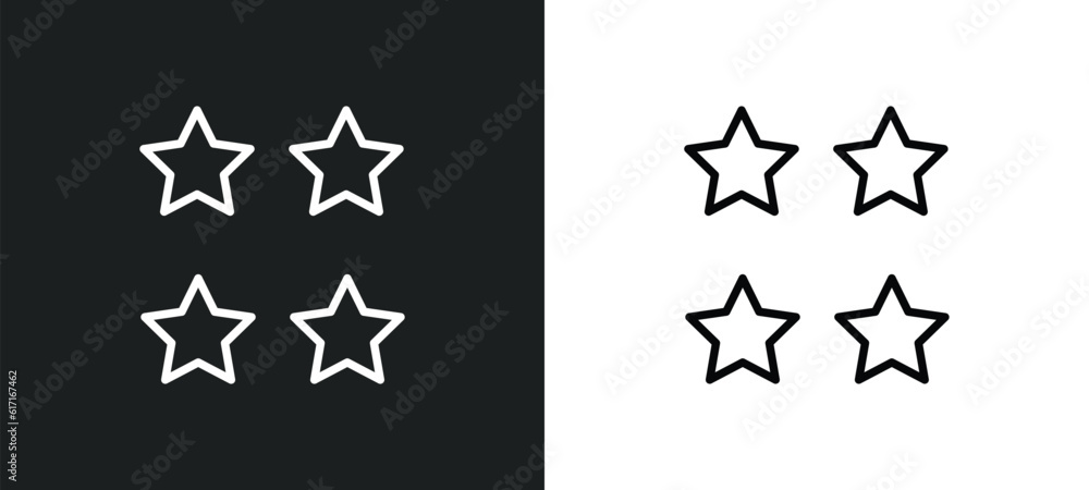 Poster star with number four line icon in white and black colors. star with number four flat vector icon fr