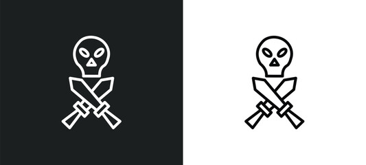 skull and dagger line icon in white and black colors. skull and dagger flat vector icon from skull dagger collection for web, mobile apps ui.