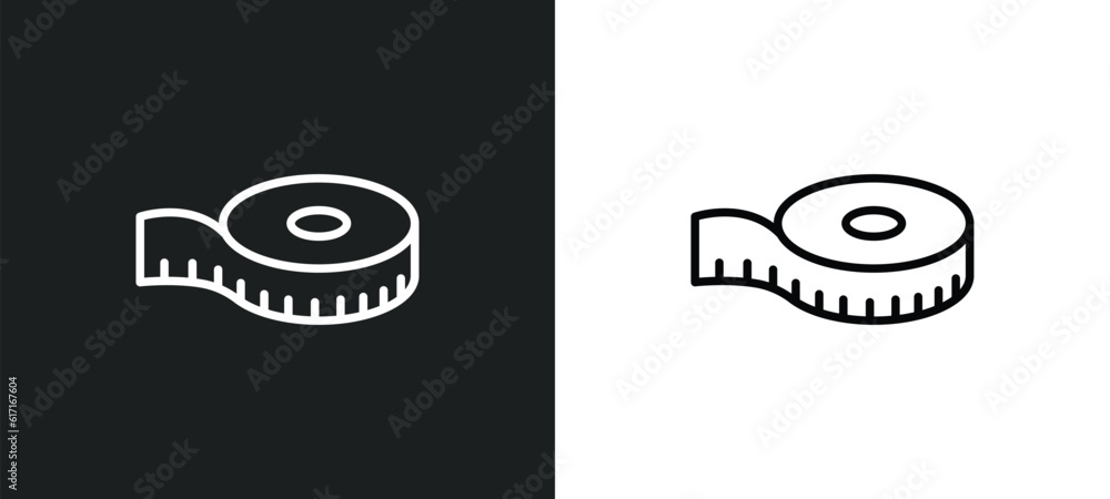 Wall mural measuring tape line icon in white and black colors. measuring tape flat vector icon from measuring t