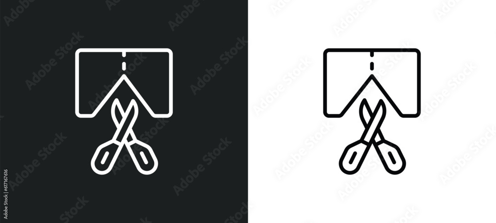 Poster cutting line icon in white and black colors. cutting flat vector icon from cutting collection for we