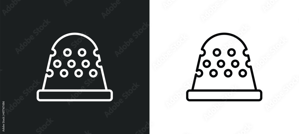 Poster thimble line icon in white and black colors. thimble flat vector icon from thimble collection for we