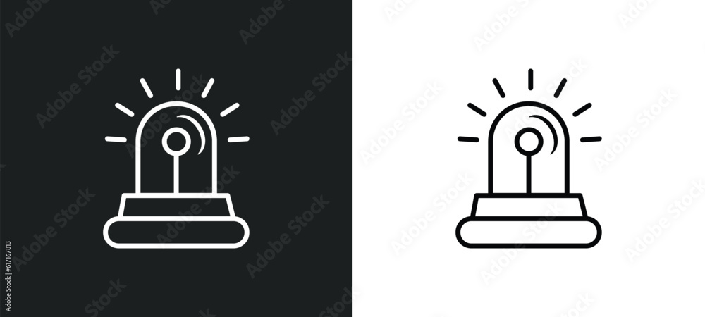 Poster emergency light line icon in white and black colors. emergency light flat vector icon from emergency