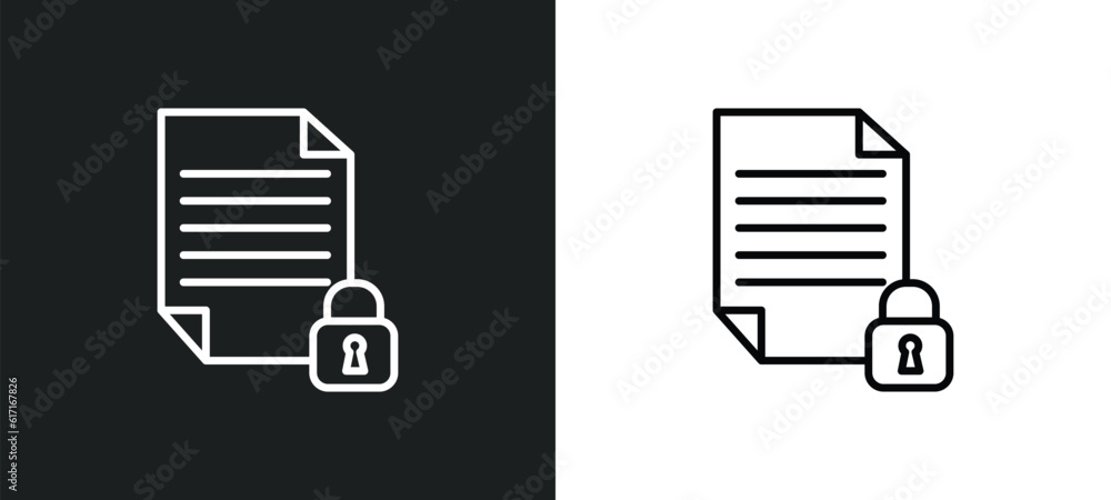 Poster locked file line icon in white and black colors. locked file flat vector icon from locked file colle