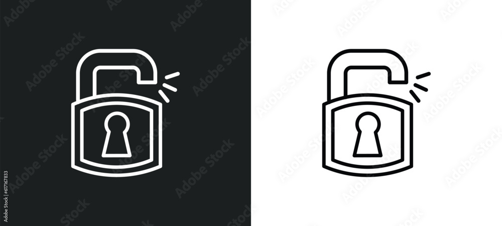 Aufkleber unlock padlock line icon in white and black colors. unlock padlock flat vector icon from unlock padl