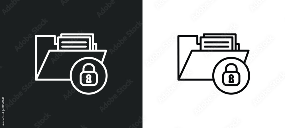 Poster lock folder line icon in white and black colors. lock folder flat vector icon from lock folder colle