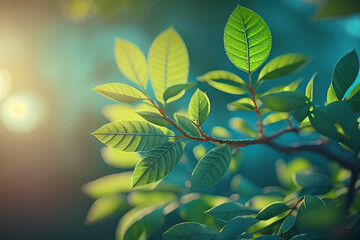 Fototapeta na wymiar fresh many green tree leaves spring season with, Generative AI