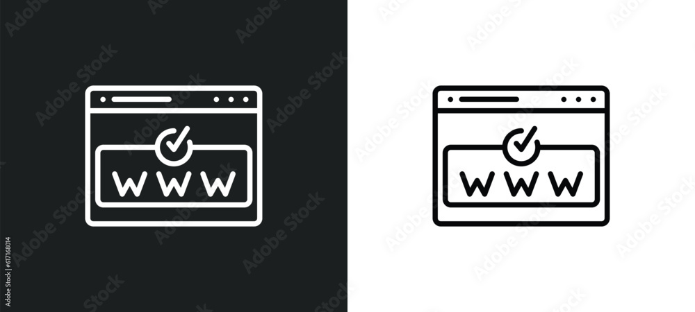 Poster domain registration line icon in white and black colors. domain registration flat vector icon from d