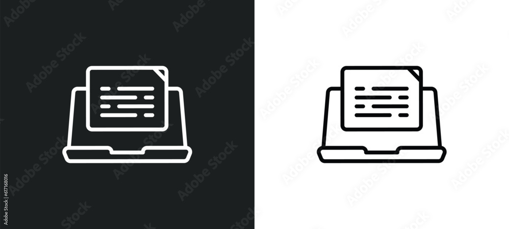 Aufkleber blogging line icon in white and black colors. blogging flat vector icon from blogging collection for